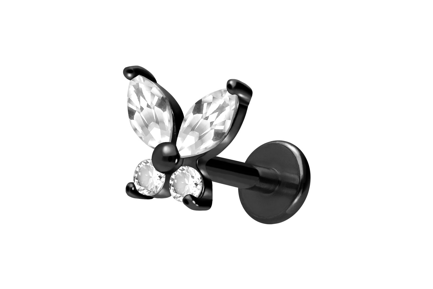 Titan Labret Piercing mit Innengewinde KRISTALLSCHMETTERLING